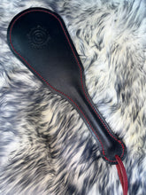 Load image into Gallery viewer, Leather Paddle: Weighted Black Buffalo with Red Stitching