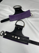 Load image into Gallery viewer, Cuffs: Suspension Cuffs in Black With Purple Leather Liner, One Pair