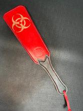 Load image into Gallery viewer, Leather Paddle: Red Biohazard