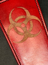Load image into Gallery viewer, Leather Paddle: Red Biohazard