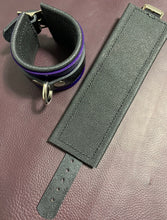 Load image into Gallery viewer, Cuffs: Ankle Cuffs in Purple & Black Leather, One Pair