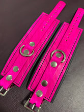 Load image into Gallery viewer, Cuffs: Ankle Cuffs in Pink and Black Leather, One Pair