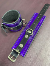 Load image into Gallery viewer, Cuffs: Ankle Cuffs in Purple & Black Leather, One Pair