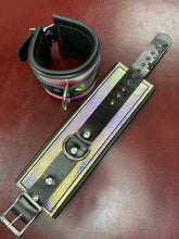 Load image into Gallery viewer, Cuffs: Wrist Cuffs in Iridescent & Black Leather, One Pair