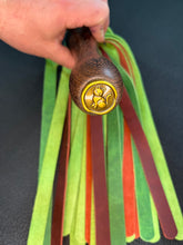 Load image into Gallery viewer, Flogger: Green &amp; Red Leather with Wenge Handle
