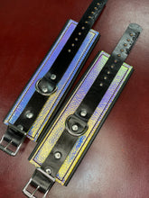 Load image into Gallery viewer, Cuffs: Wrist Cuffs in Iridescent & Black Leather, One Pair