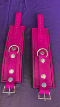 Load and play video in Gallery viewer, Cuffs: Ankle Cuffs in Pink and Black Leather, One Pair