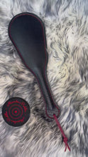 Load and play video in Gallery viewer, Leather Paddle: Weighted Black Buffalo with Red Stitching