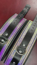 Load and play video in Gallery viewer, Cuffs: Wrist Cuffs in Iridescent & Black Leather, One Pair