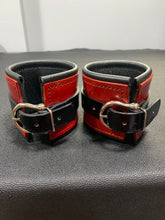 Load image into Gallery viewer, Cuffs: Ankle Cuffs in Red and Black Leather, One Pair