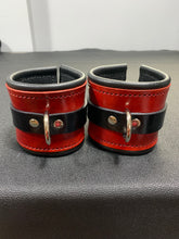 Load image into Gallery viewer, Cuffs: Ankle Cuffs in Red and Black Leather, One Pair