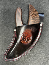 Load image into Gallery viewer, Wax Knife &amp; Sheath, Wenge Blade, Black Leather with Triskele
