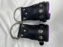 Load image into Gallery viewer, Cuffs: Suspension Cuffs in Black With Purple Leather Liner, One Pair
