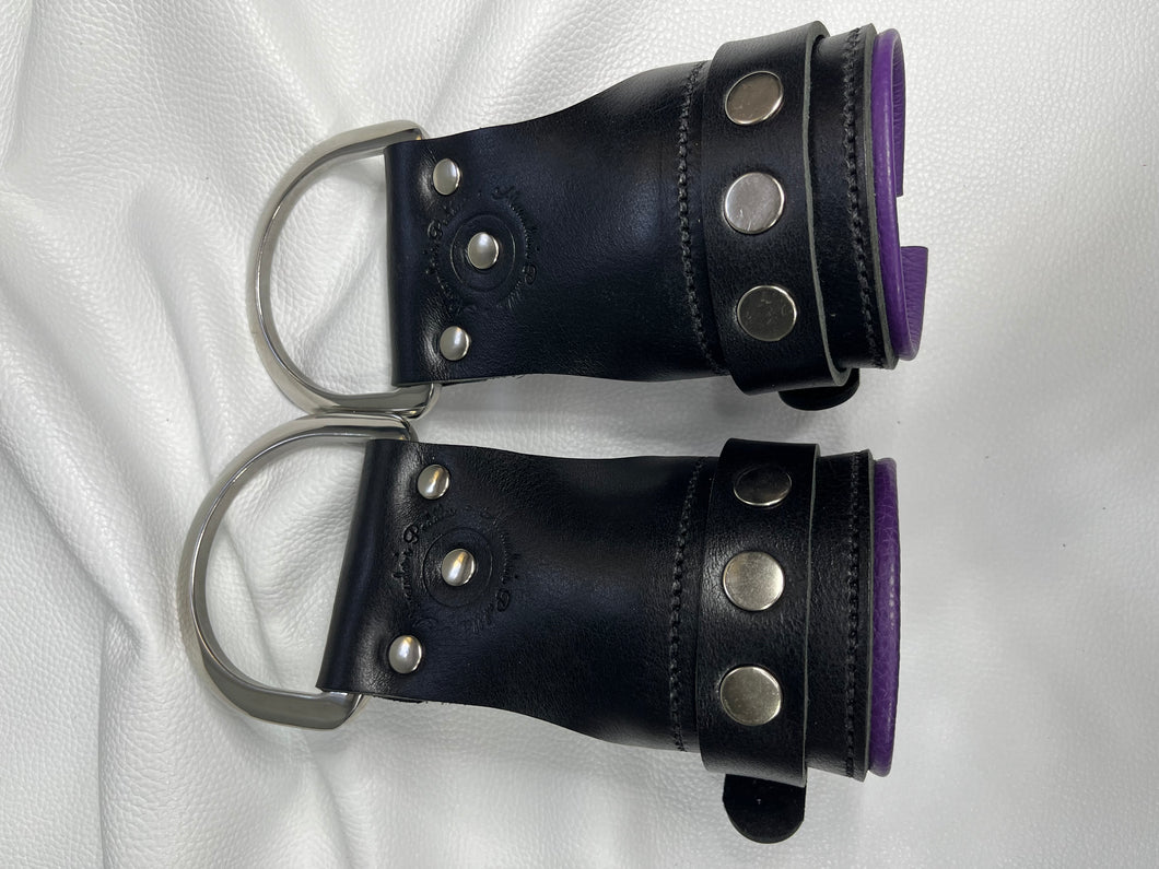 Cuffs: Suspension Cuffs in Black With Purple Leather Liner, One Pair