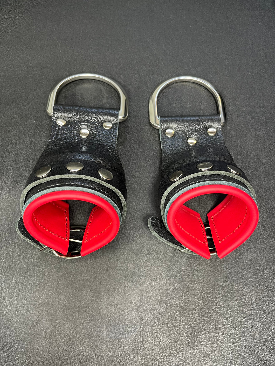 Cuffs: Suspension Cuffs, Black with Red Leather Liner, One Pair