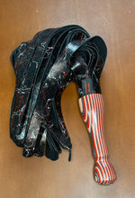 Load image into Gallery viewer, Flogger: Black Suede with Multi Coloured Wood Handle
