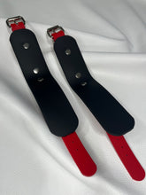 Load image into Gallery viewer, Cuffs: Wrist or Ankle Cuffs in Black &amp; Red Vegan Leather, Classic Style, One Pair
