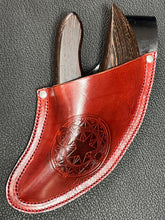 Load image into Gallery viewer, Wax Knife &amp; Sheath, Wenge Blade, Red Leather with Astrological Motif
