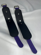 Load image into Gallery viewer, Cuffs: Wrist or Ankle Cuffs in Black &amp; Purple Vegan Leather, Classic Style, One Pair
