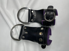 Load image into Gallery viewer, Cuffs: Suspension Cuffs in Black With Purple Leather Liner, One Pair
