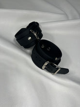 Load image into Gallery viewer, Cuffs: Wrist or Ankle Cuffs in Black on Black Vegan Leather, Classic Style, One Pair
