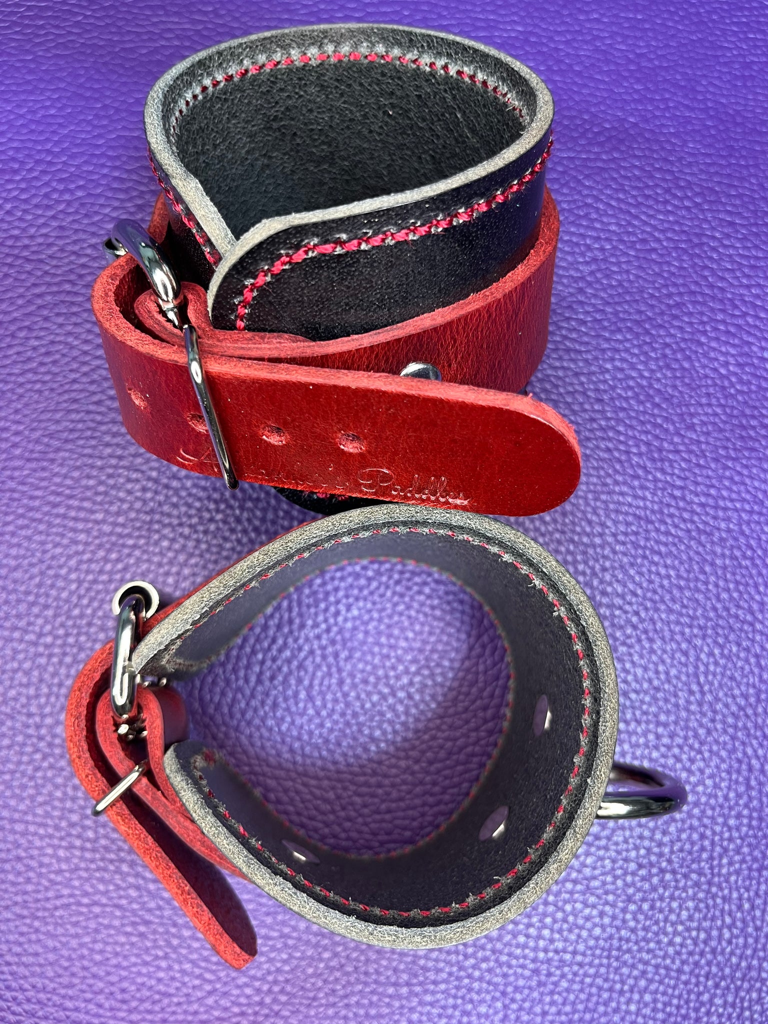 Cuffs: Wrist or Ankle Cuffs in Cherry Red Black Buffalo Leather