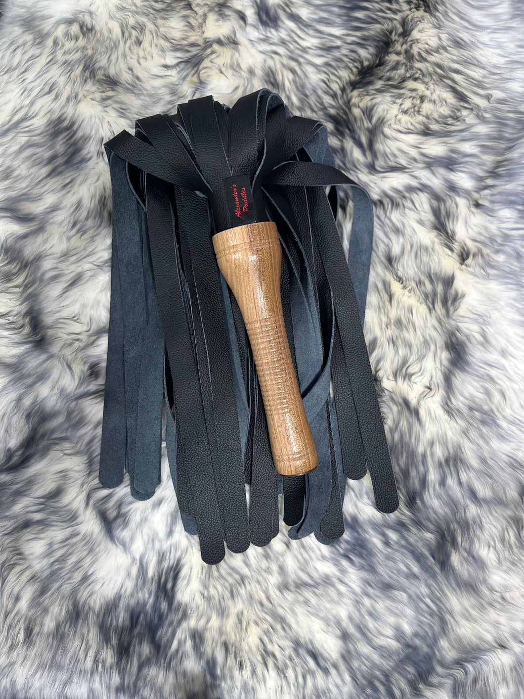 Flogger: Black Leather Mop, Hardwood Handle