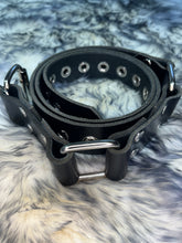 Load image into Gallery viewer, Bondage Belt: Black Leather Buffalo with Grommets
