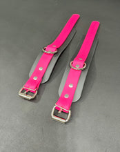 Load image into Gallery viewer, Cuffs: Wrist or Ankle Cuffs in Black &amp; Pink Vegan Leather, Classic Style, One Pair
