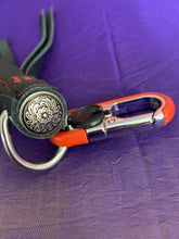 Load image into Gallery viewer, Flogger: black leather key chain flogger with red metal fob
