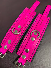 Load image into Gallery viewer, Cuffs: Wrist Cuffs in Pink and Black Leather, One Pair
