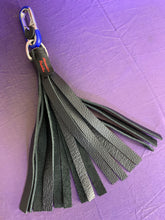 Load image into Gallery viewer, Flogger: black leather key chain flogger with blue metal fob
