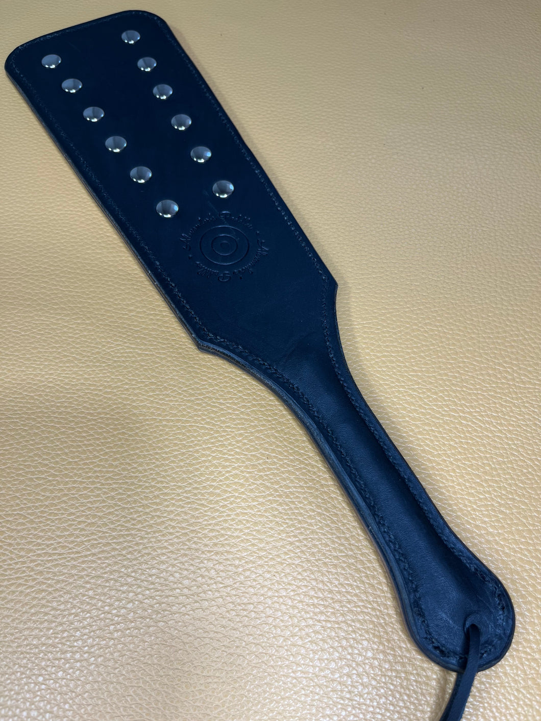 Leather Paddle: Black Leather with Rivets