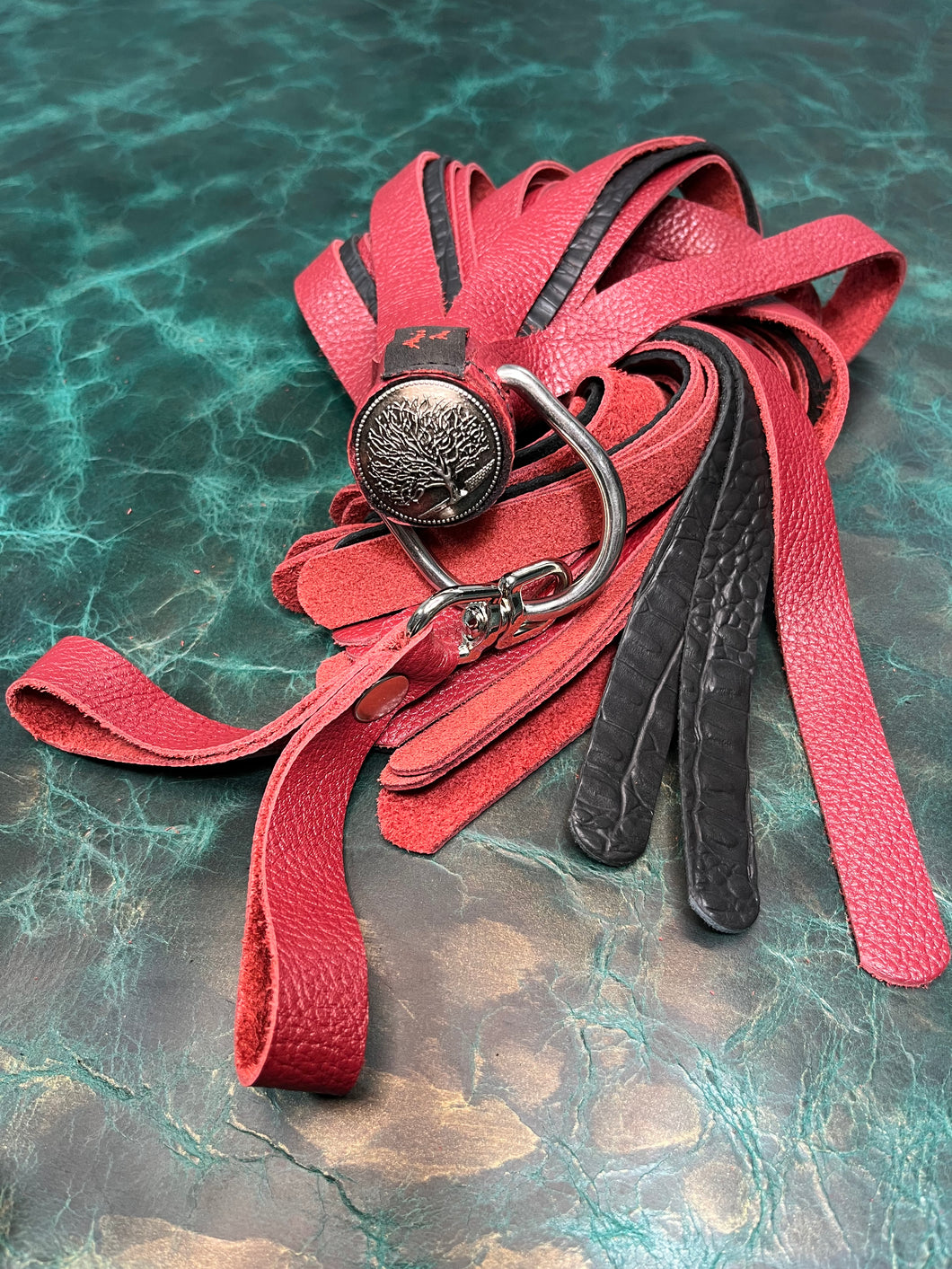 Finger Flogger: Red & Black Leather, Tree of Life Concho