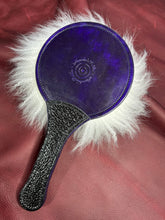 Load image into Gallery viewer, Paddle: Leather Lollipop Style in Purple and Black with Sheepskin
