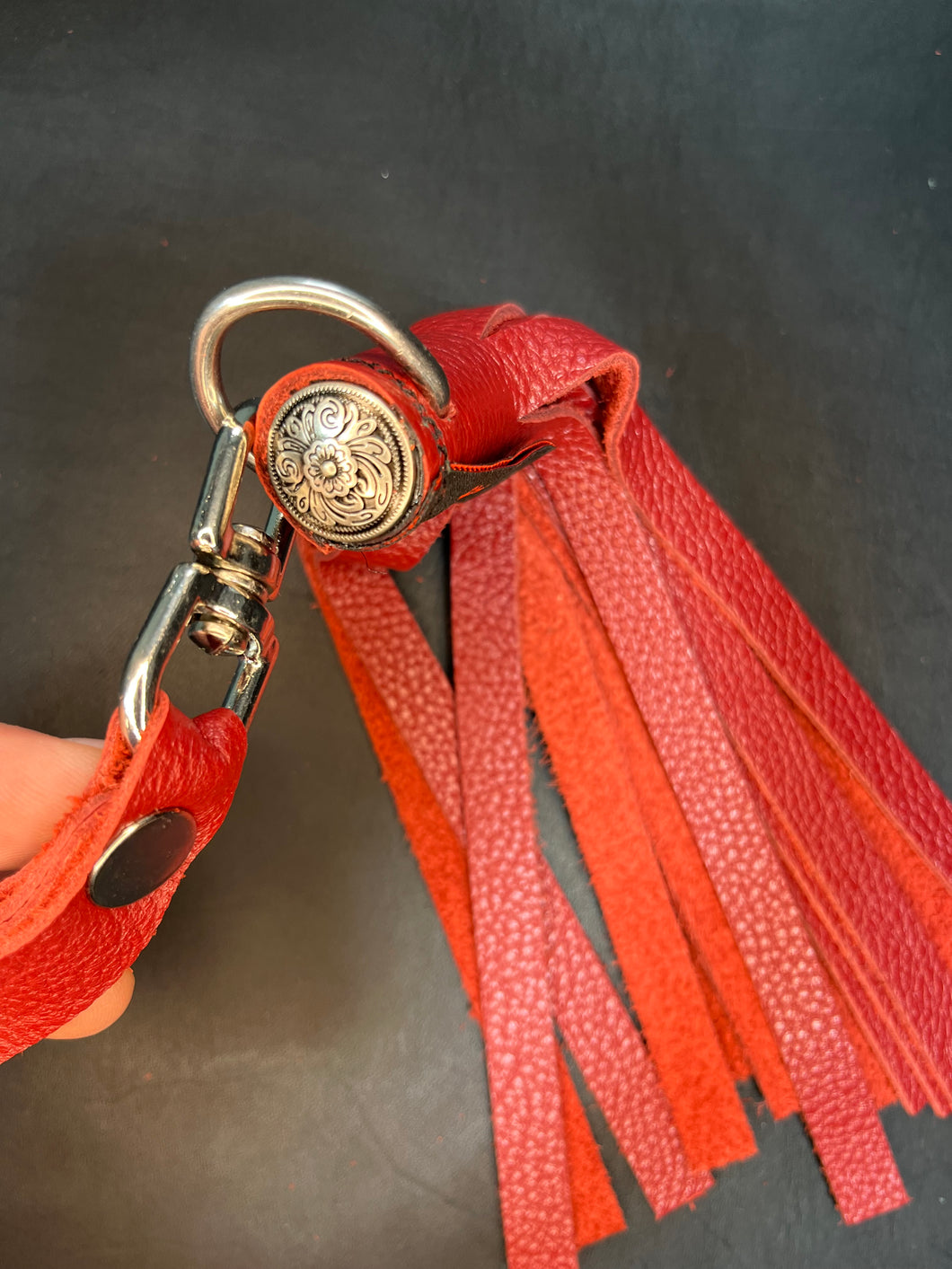 Finger Flogger Mini: Textured Red Leather with Decorative Concho