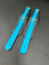 Load image into Gallery viewer, Cuffs: Wrist or Ankle Cuffs in Black &amp; Blue Vegan Leather, Classic Style, One Pair
