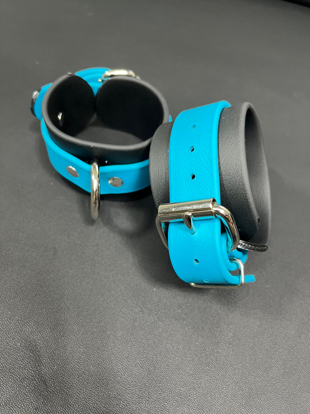 Cuffs: Wrist or Ankle Cuffs in Black & Blue Vegan Leather, Classic Style, One Pair