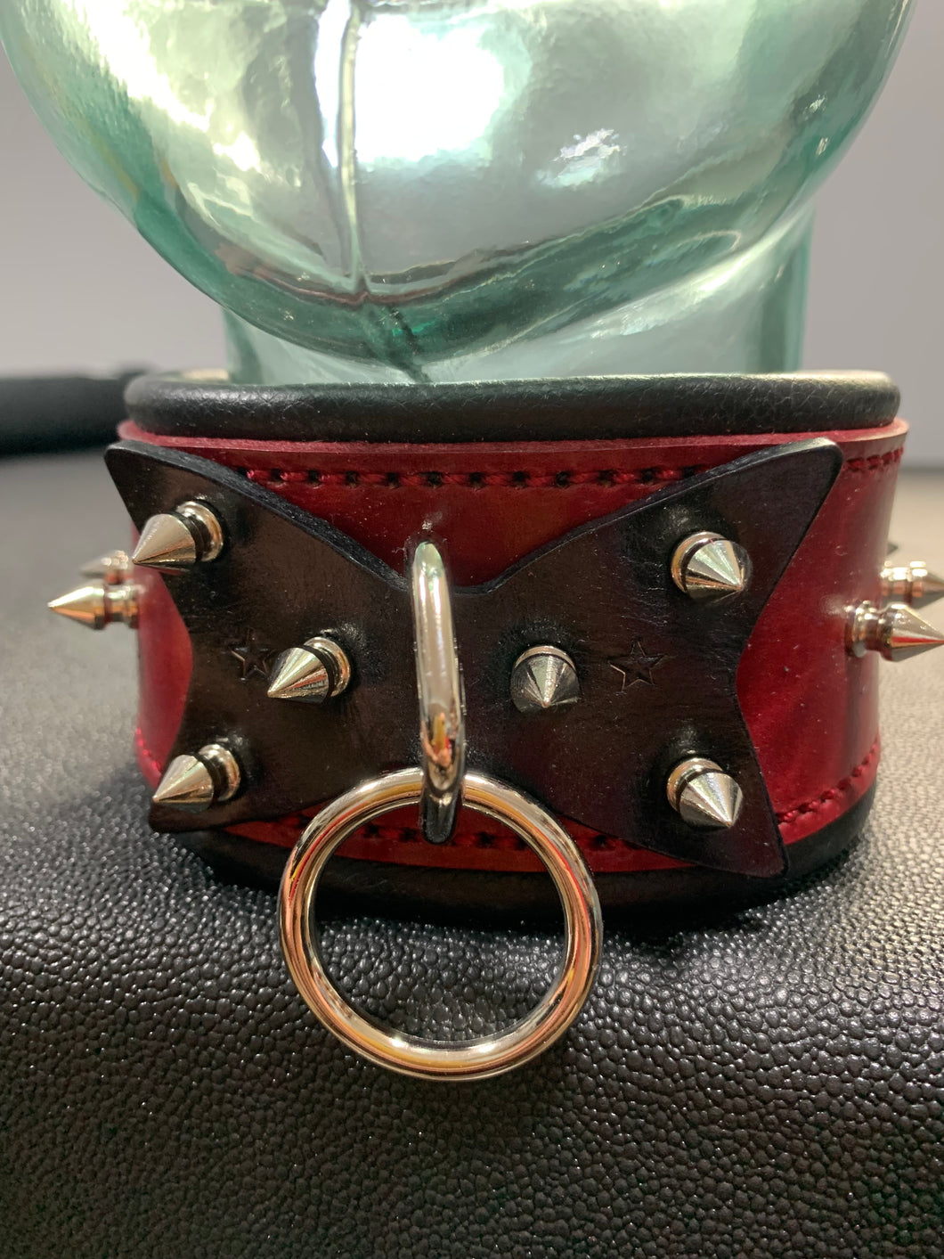 Collar: Red and Black Leather with Spikes